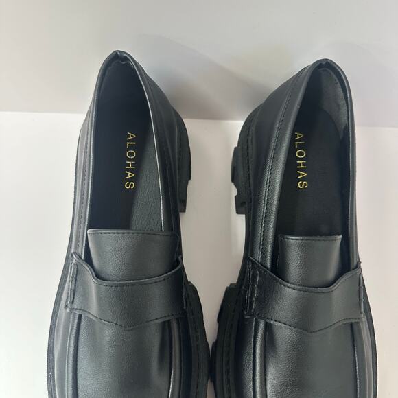 Alohas Trailblazer Corn Black Platform Loafers Vegan Leather Euro Size 40 US 9 - Picture 11 of 13